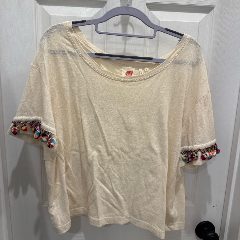Women's Cream Top with Colorful Tassels